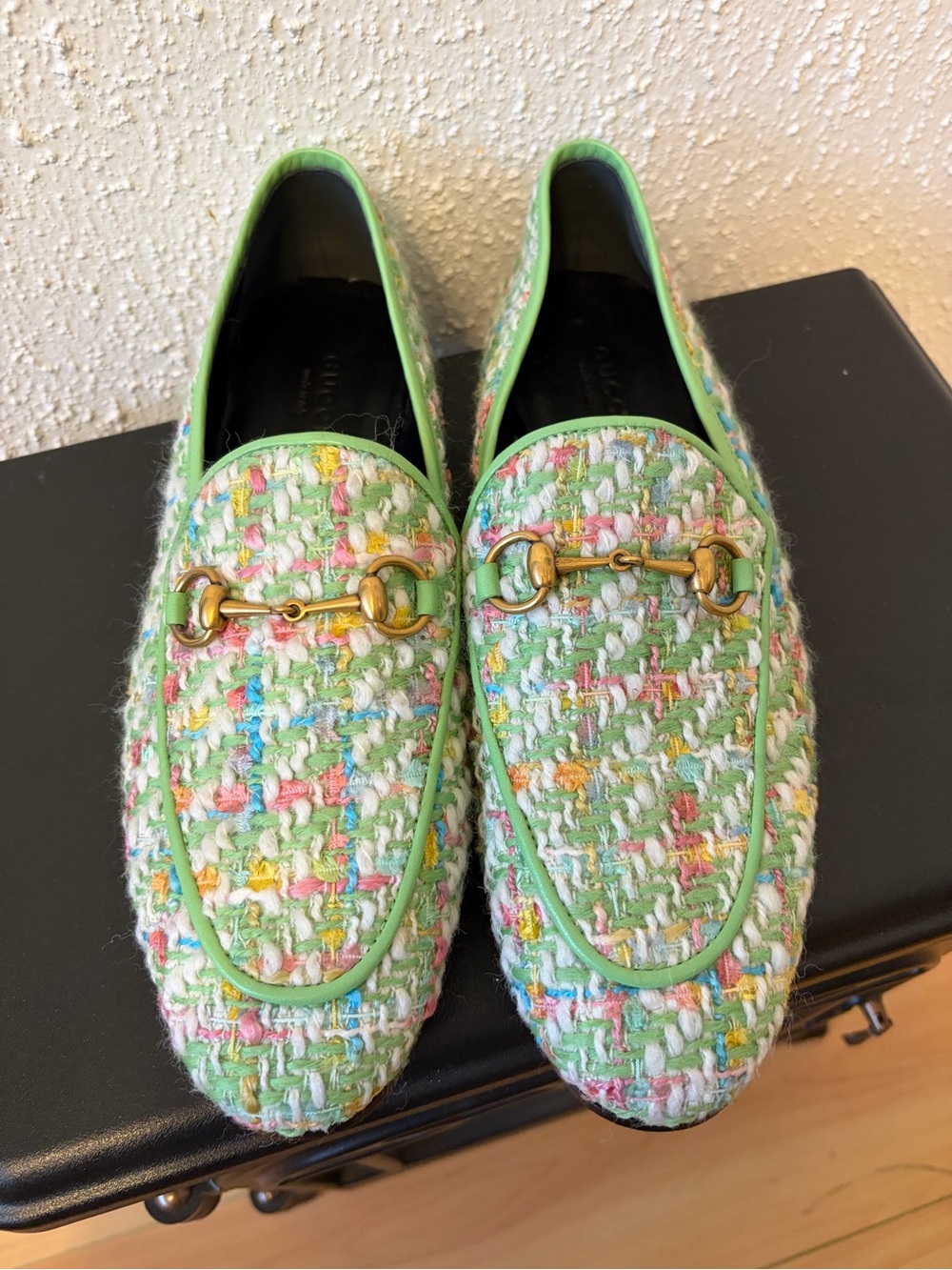 New Gucci Jordaan Multicolour Tweed Women's Loafers